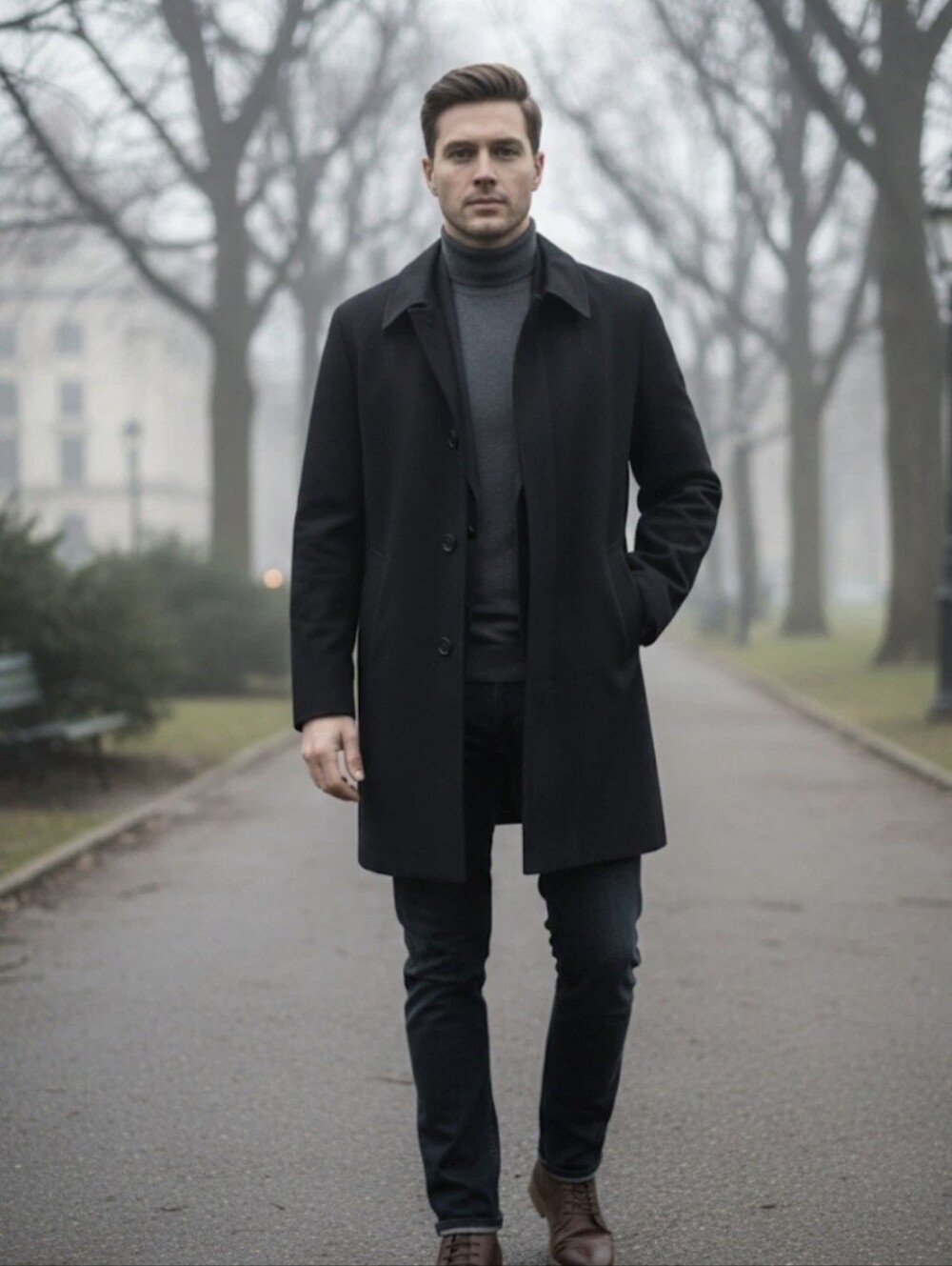 London Fog Men's Durham Black All Weather Car Coat  - Size L with Zip Out Liner